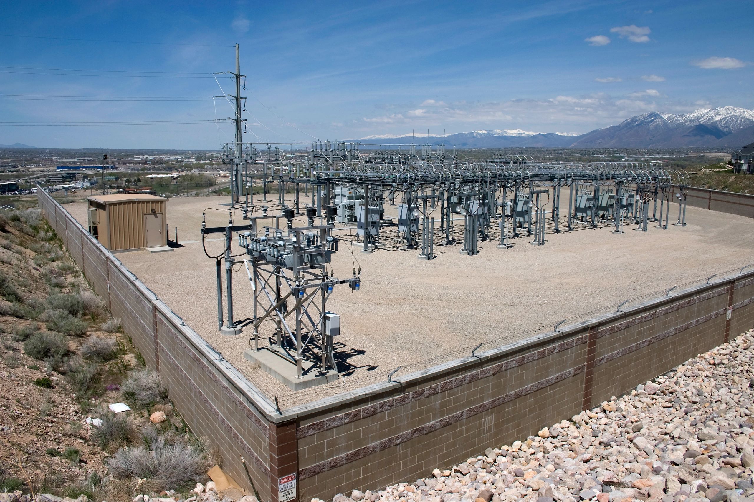 Electrical utility substation overlooking a valley